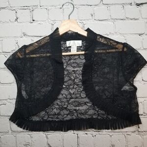 Badgley mischka bolero Lace Pattern Pleated and Crystal Accents Size 12